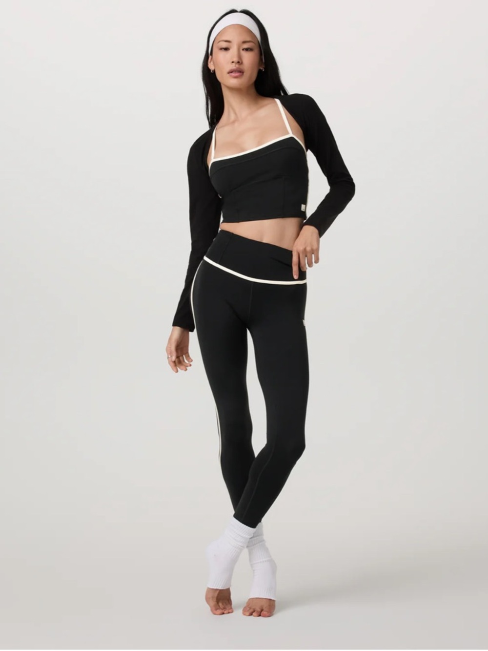 NWT New Vuori AllTheFeels Corset Legging black medium M, white trim - Picture 3 of 9